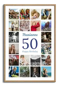 50th Birthday Number Photo Collage Gift - Design yours with 20-80 photos, name, message