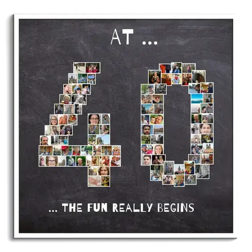 Number 40 as photo collage with many pictures as birthday gift