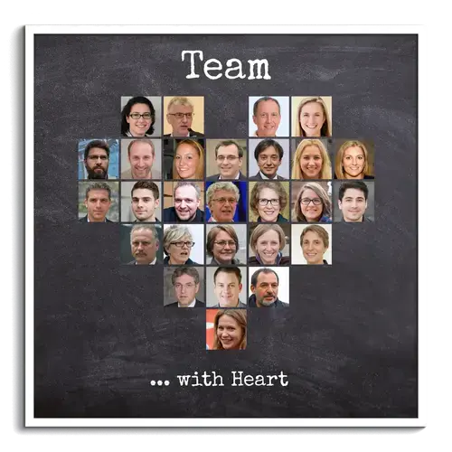 Photo collage colleagues employees heart shape