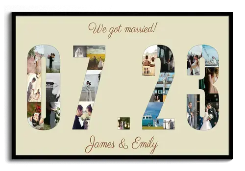 Wedding Date Photo Collage Canvas - Personalize yours today with your photos & names