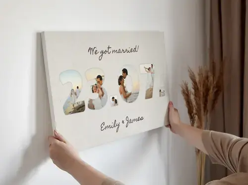 Wedding Date Photo Collage Canvas