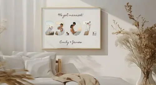 Wedding Date Photo Collage Canvas