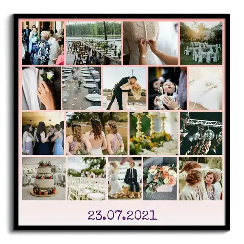 wedding photos as photo collage with date as label