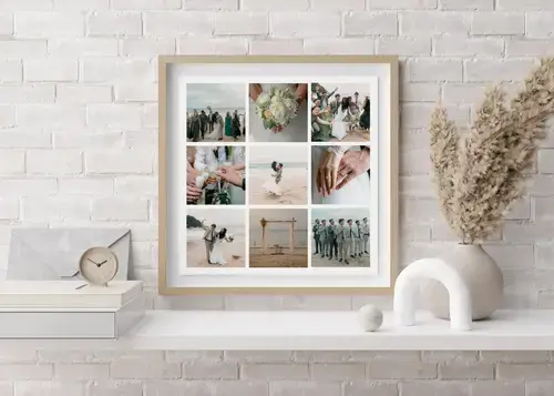 Wedding Photo Grid Poster - Pink Background