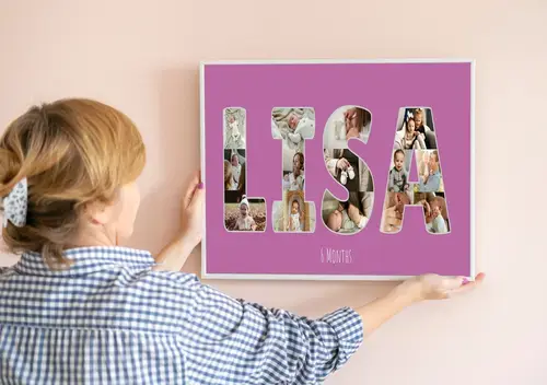 Child's Name Photo Collage - Purple Background