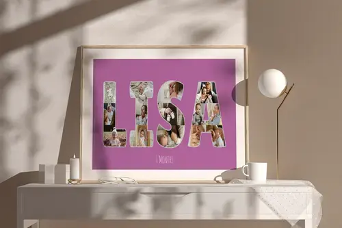 Child's Name Photo Collage - Purple Background
