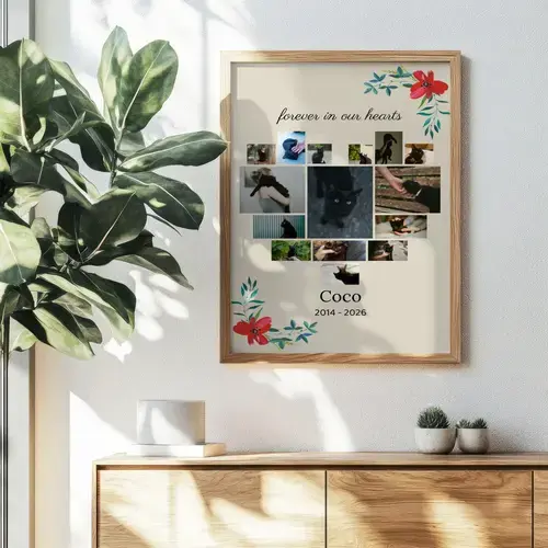 Cat Memorial Collage, Single Photo, Name & Dates