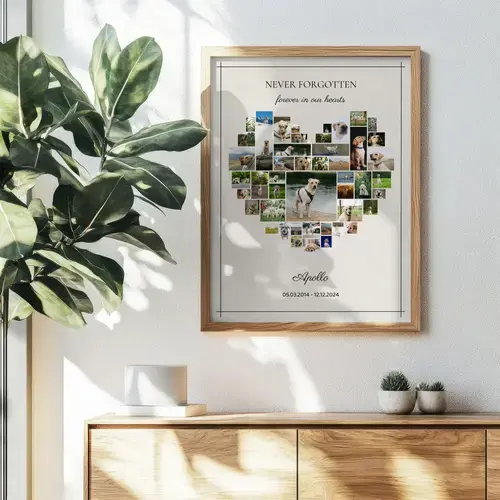 Dog Silhouette Photo Collage Memorial Name & Dates