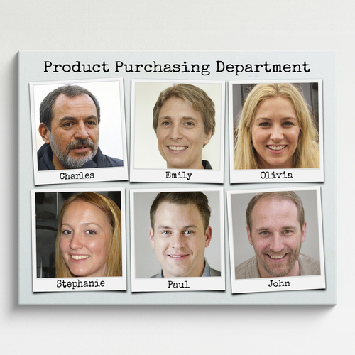 photos of employees as team or department picture with label