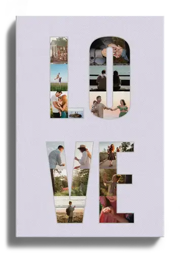 photo collage with LOVE text as four letters for family photos