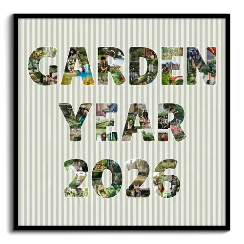 Photo collage text arranged garden year 2021