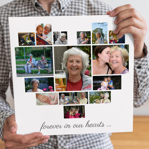 Create a Heart-Shaped Memorial Photo Collage: "Forever in My Heart"