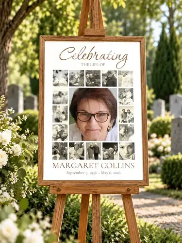 Memorial Collage with Portrait and 16 Photos