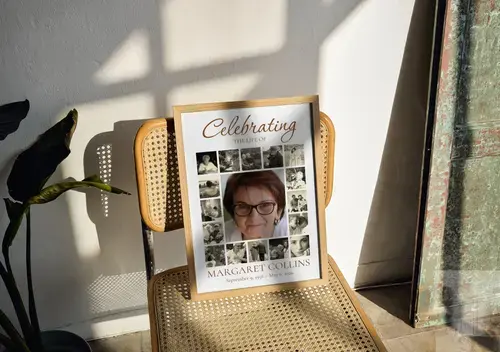 Memorial Collage with Portrait and 16 Photos