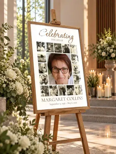 Memorial Collage with Portrait and 16 Photos