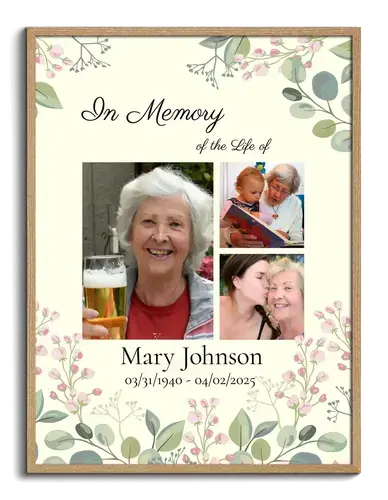 Memorial Deceased Flower Portrait with Three Photos