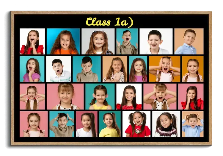Class Photo as Photo Collage with Student Pictures and Custom Text