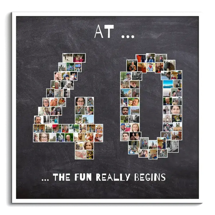 Number 40 as photo collage with many pictures as birthday gift