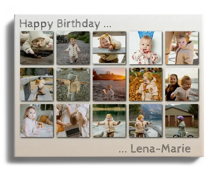 Grid photo collage with child pictures for birthday