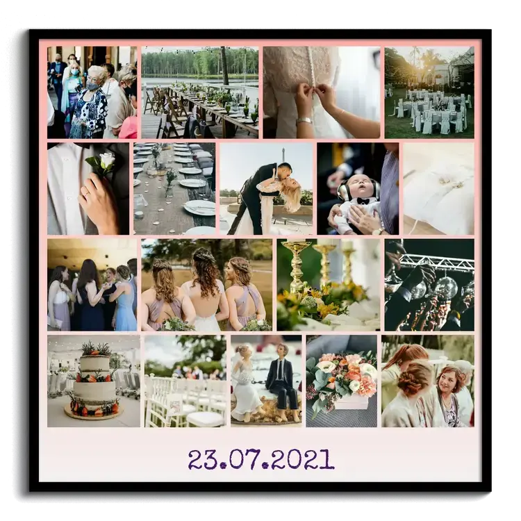 wedding photos as photo collage with date as label