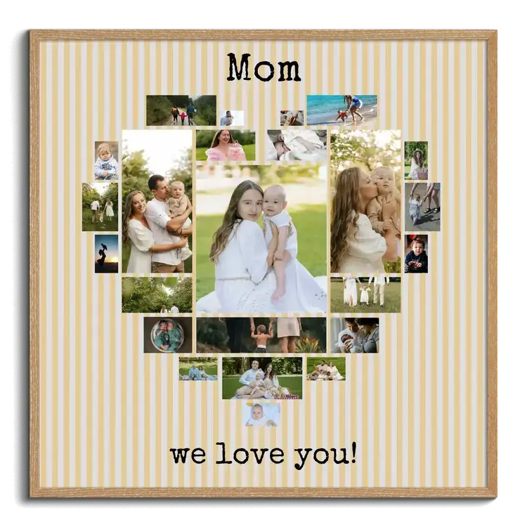 Personalized gift mother photos arranged as heart with message MAMA WE LOVE YOU