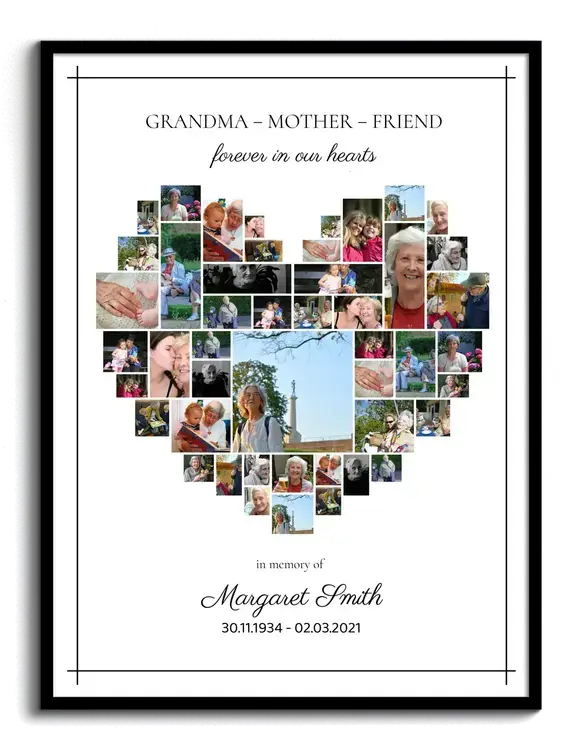 Photo collage memory funeral heart light