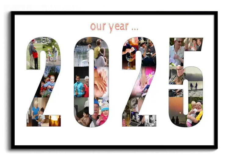 Year Number as Photo Collage with Many Pictures and Memories