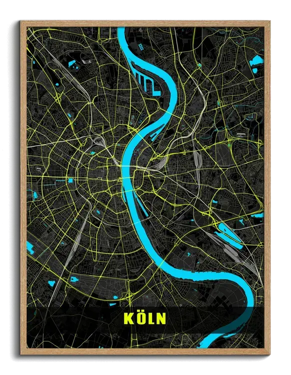 Cologne City Map in Modern Night Neon Style