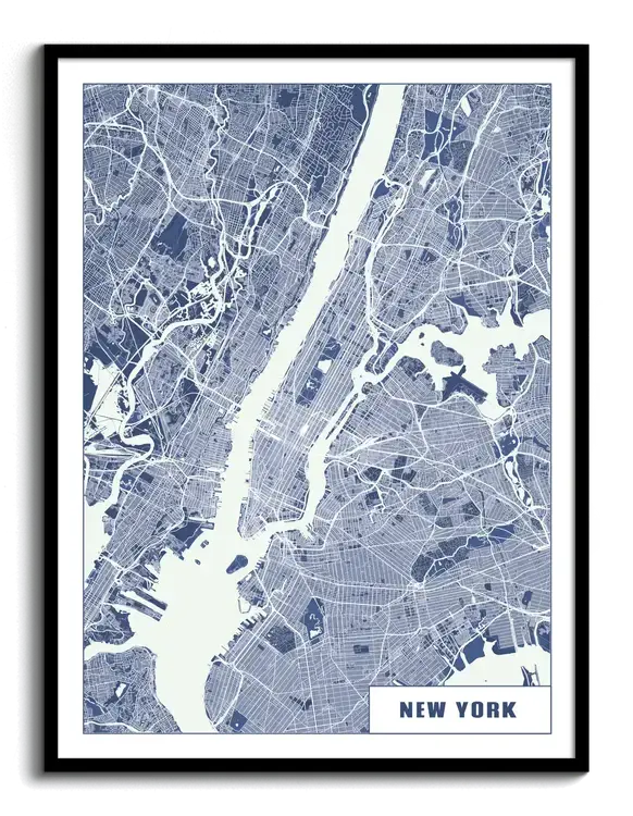 Personalized city map of New York City as a framed poster