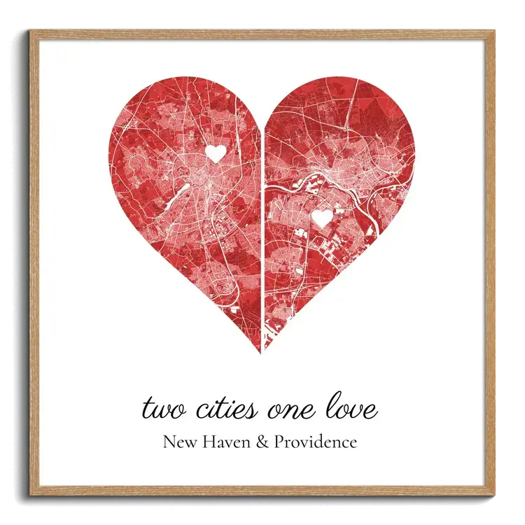 Two Cities, One Love: Heart-Shaped Map for Couples