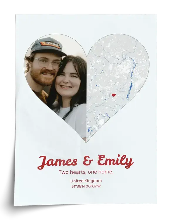 Split Heart Photo Collage with City Map