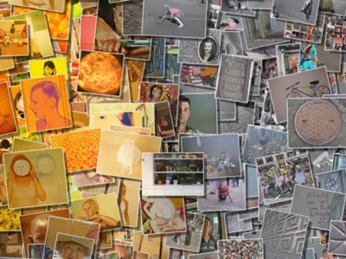 Chaos mosaic image: freely rotated, overlapping tiles